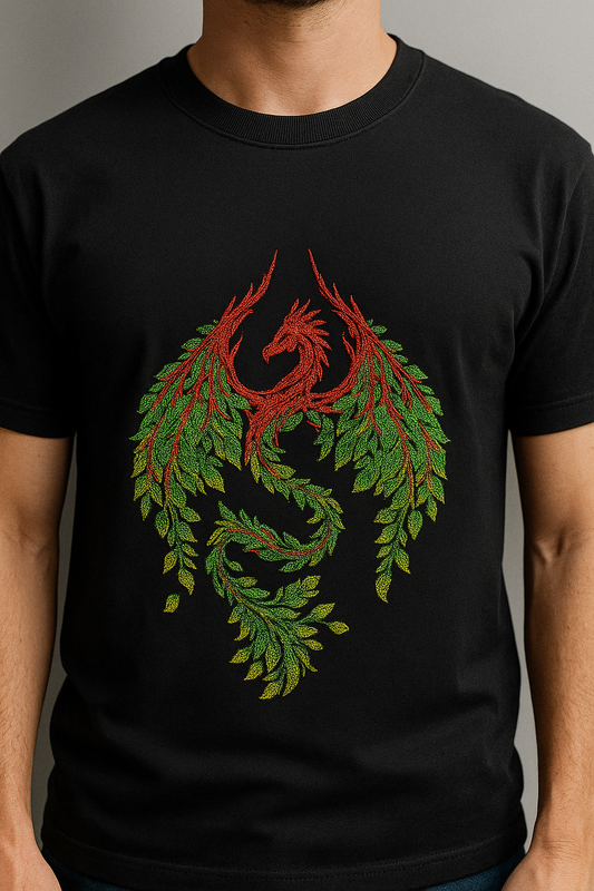 Leaf Dragon "Black" Embroidery Tshirt