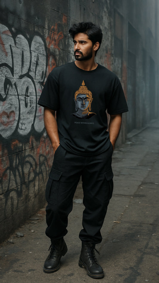 Lord Budhdha "Black" Embroidery Tshirt