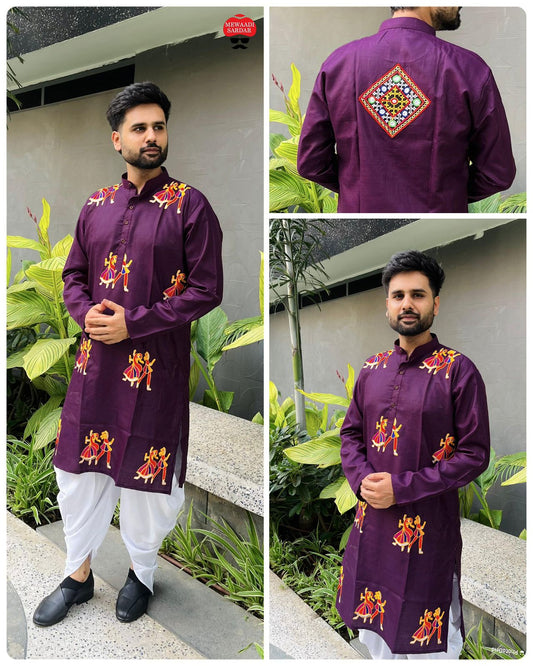 Embroidered Kurta with Dhoti - Royal Purple