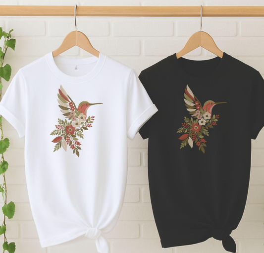 “Hummingbird Blossom Embroidered Tee” 🌸🐦